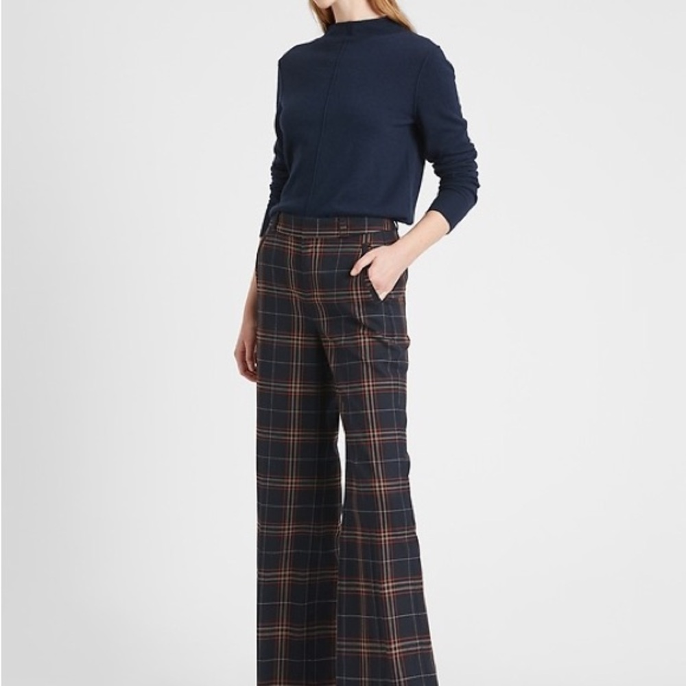 Banana Republic Plaid Wide-Leg Pants - Navy checked NWOT